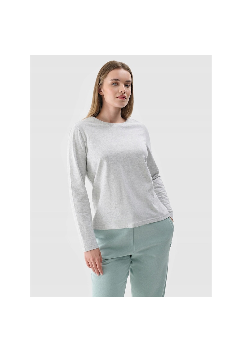 Tricou Dama Oversize Maneca Lunga  Gri Deschis - Bumbac - Casual & Sportstyle - XS-XXL