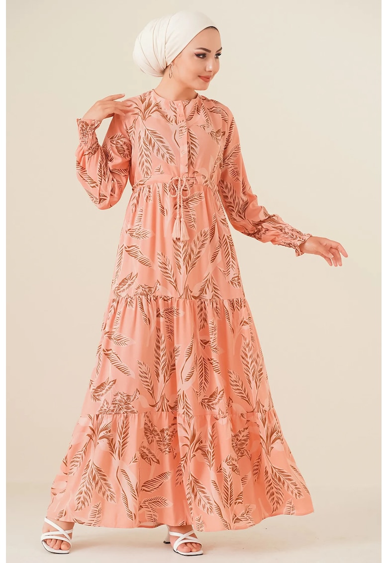 Rochie maxi dama HiCCUP - viscoza - decolteu rotund - roz
