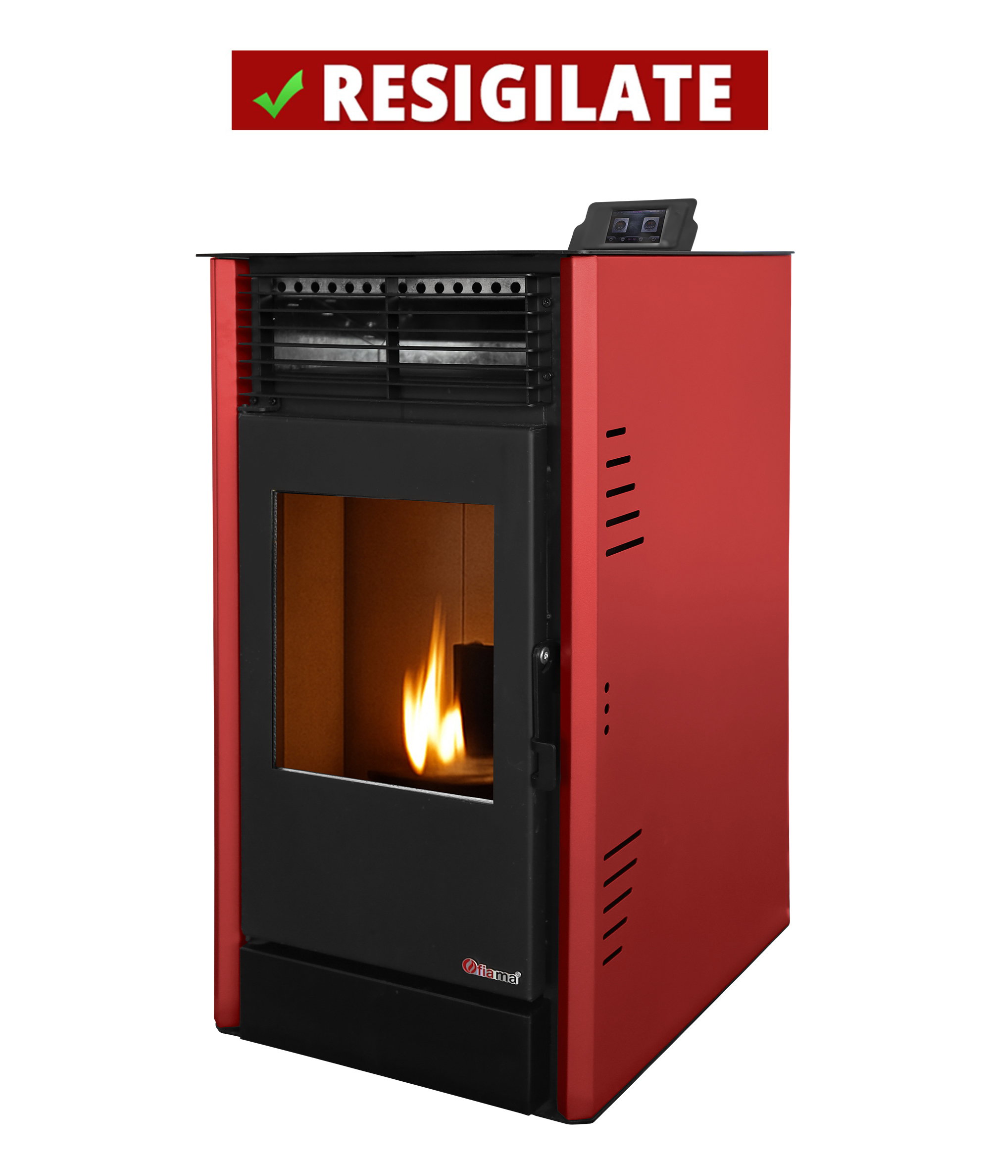 PRODUS RESIGILAT CU MICI LOVITURI DAR IN PERFECTA STARE DE FUNCTIONARE 445560 !!! Semineu pe peleti cu aer cald Fiama Fuoco 8 kw aprindere electrica tiraj fortat wifi focar din fonta recomandat pentru 75 mp Bordeaux
