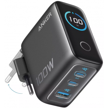 Incarcator Retea Cu Cablu USB-C  Smart Display 100W 5A 1 x USB-A - 2 x USB-C Gri