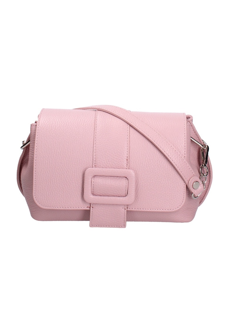 Geanta crossbody de piele cu clapa - Roz deschis
