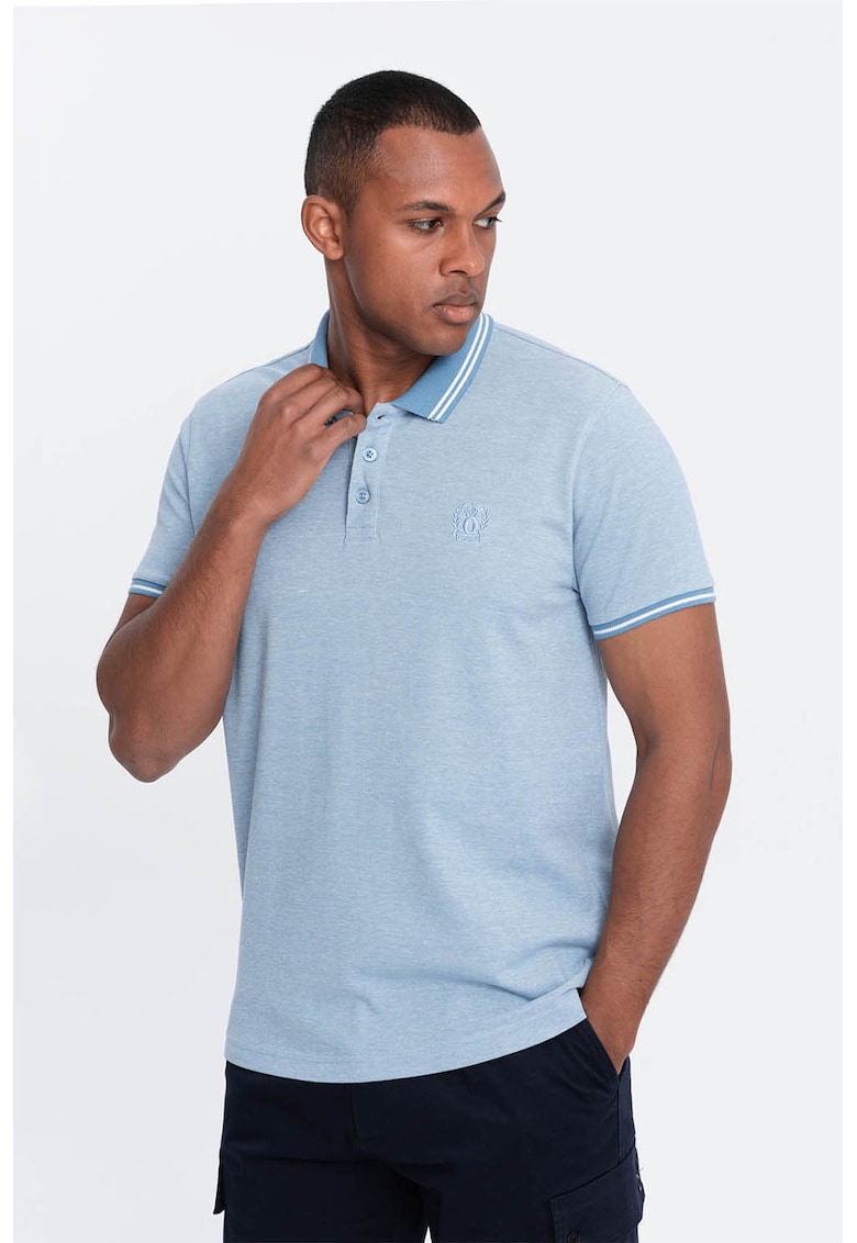Tricou polo cu garnituri contrastante - Albastru deschis