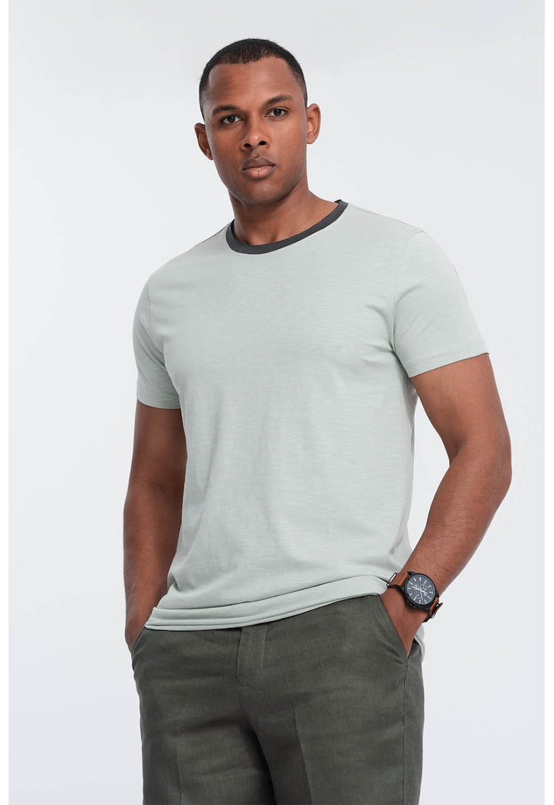 Tricou din bumbac cu decolteu rotund - Verde pal