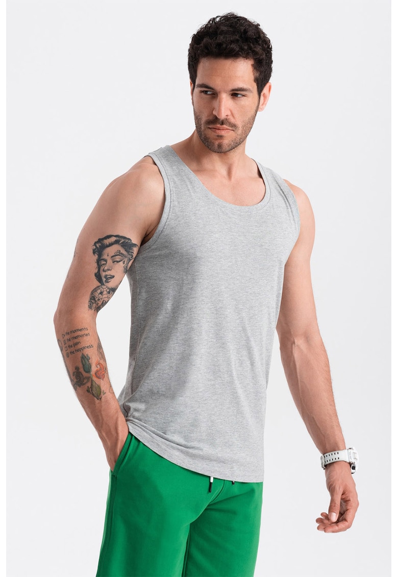 Top din bumbac cu model uni - Gri melange