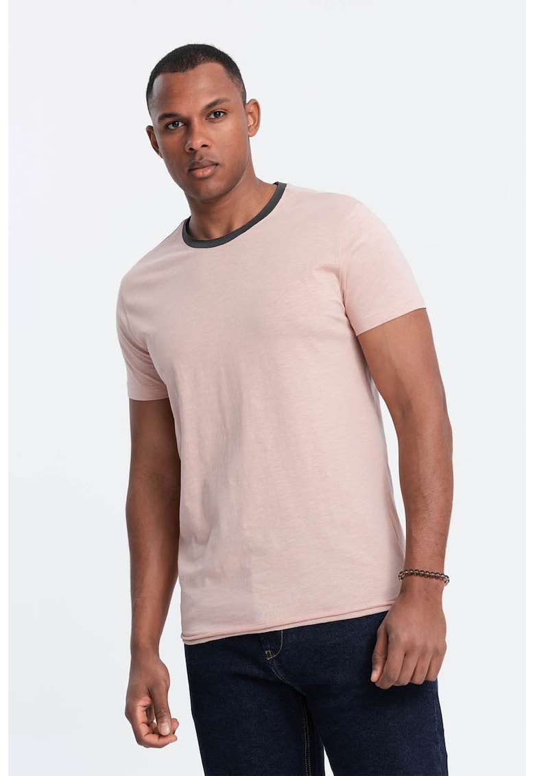 Tricou din bumbac cu decolteu rotund - Roz pal