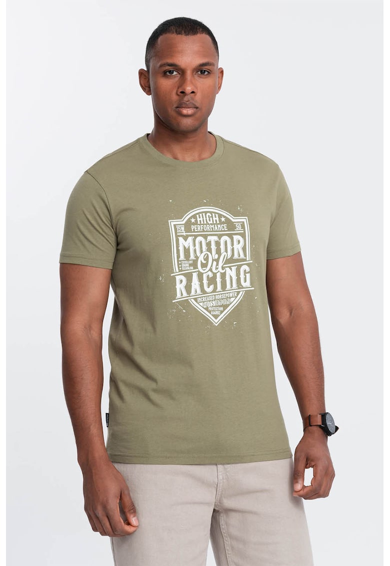 Tricou regular fit cu imprimeu text - Verde masliniu