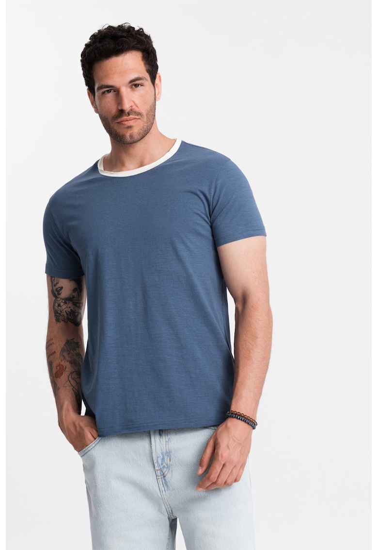 Tricou din bumbac cu decolteu rotund - Albastru inchis