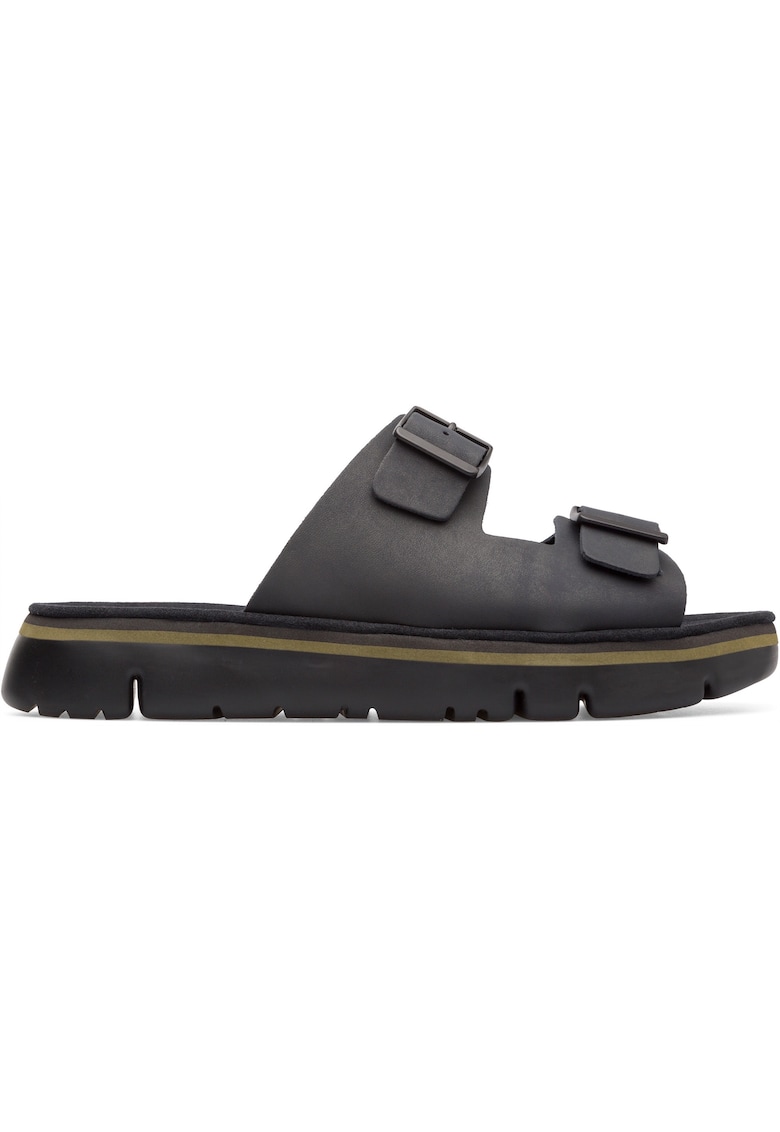 Papuci de piele cu catarame Oruga - Negru