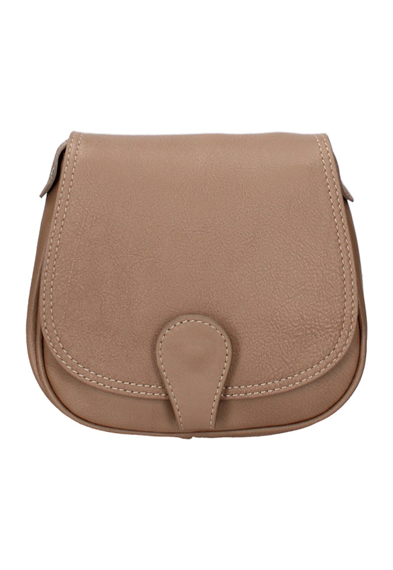 Geanta crossbody de piele cu clapa - Maro deschis