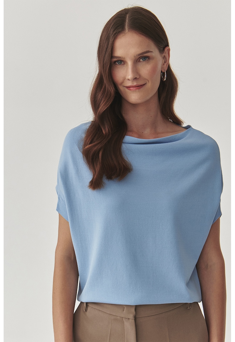 Bluza cu decolteu drapat - Albastru pastel