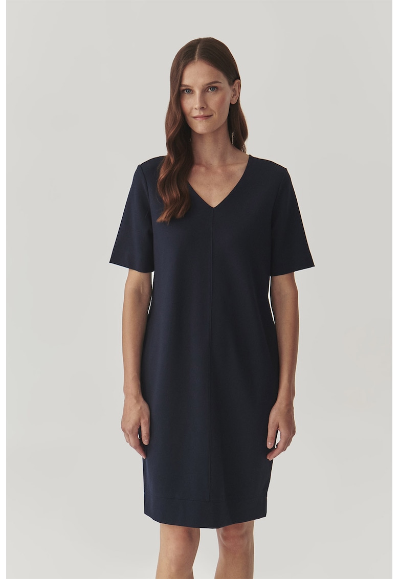 Rochie cu decolteu in V si buzunare laterale - Negru