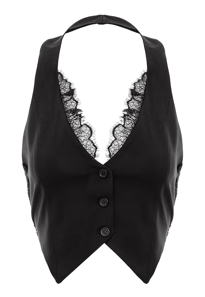 Top halter cu detalii de dantela - Negru