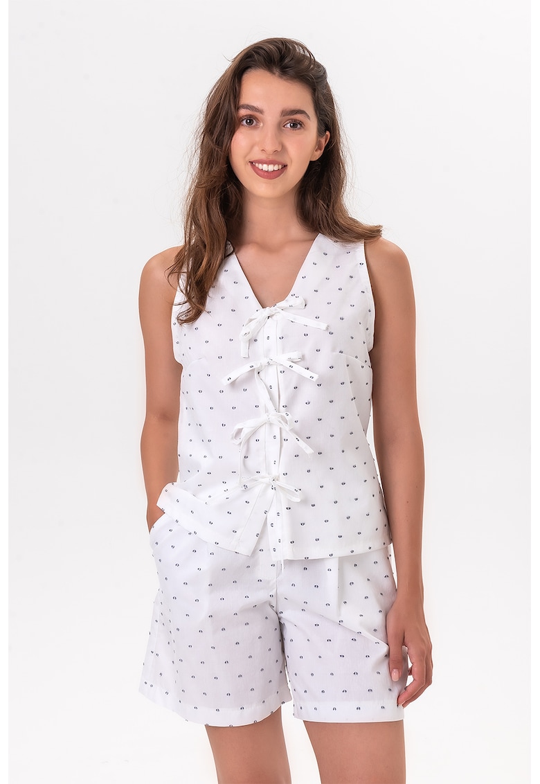 Set de top cu model si pantaloni scurti - 2 piese - Gri carbune/Alb optic