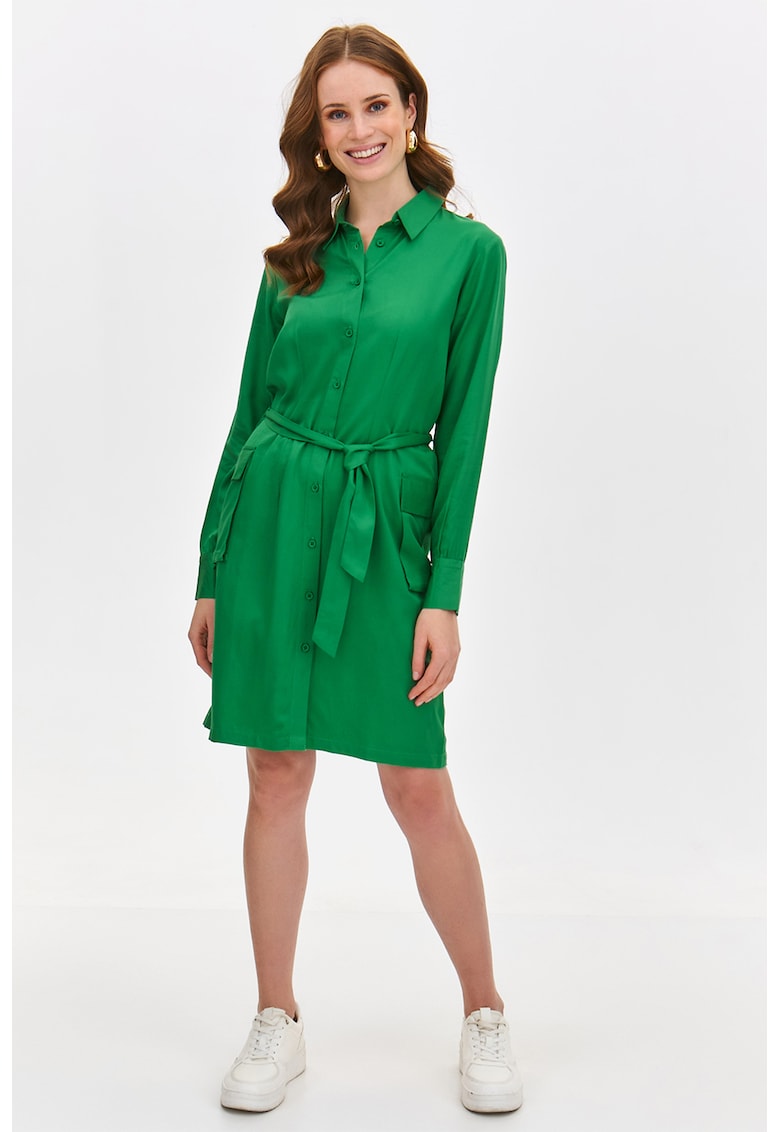 Rochie cu nasturi si buzunare cu clapa - Verde