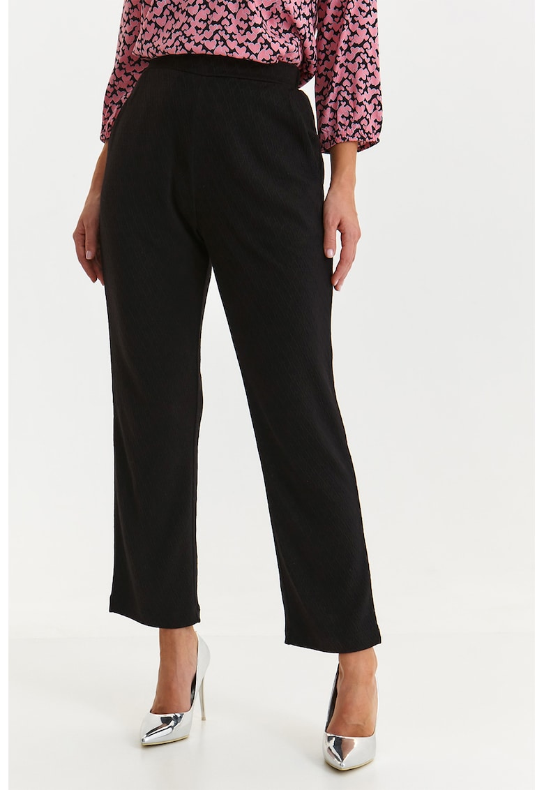 Pantaloni cu croiala conica si talie inalta - Negru