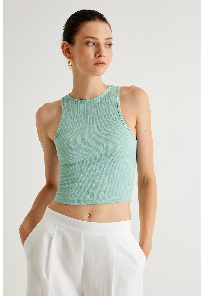 Top crop cu aspect texturat - Verde menta