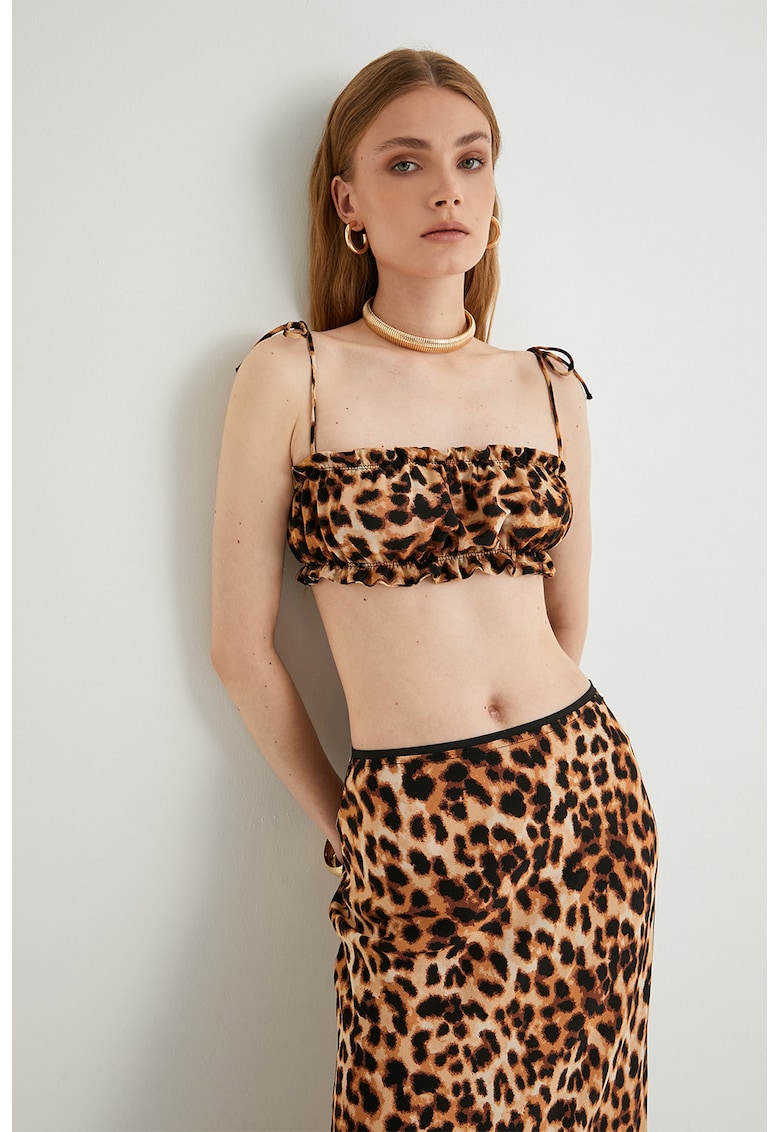Top crop cu animal print - Maro