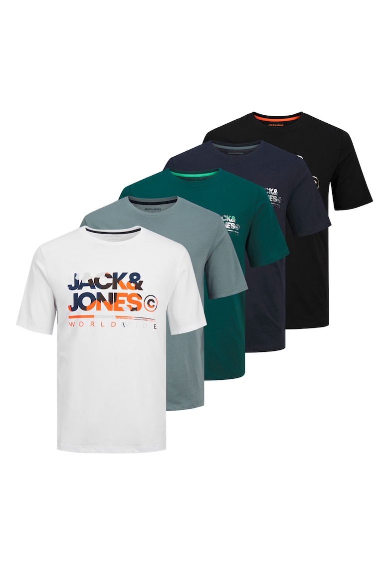 Set de tricouri cu imprimeu logo - 5 piese - Alb/Negru/Albastru