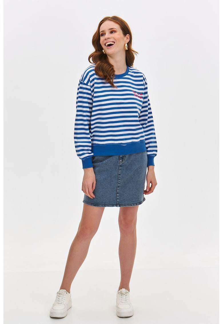 Bluza de trening cu model in dungi si maneci cazute - Alb/Turcoaz