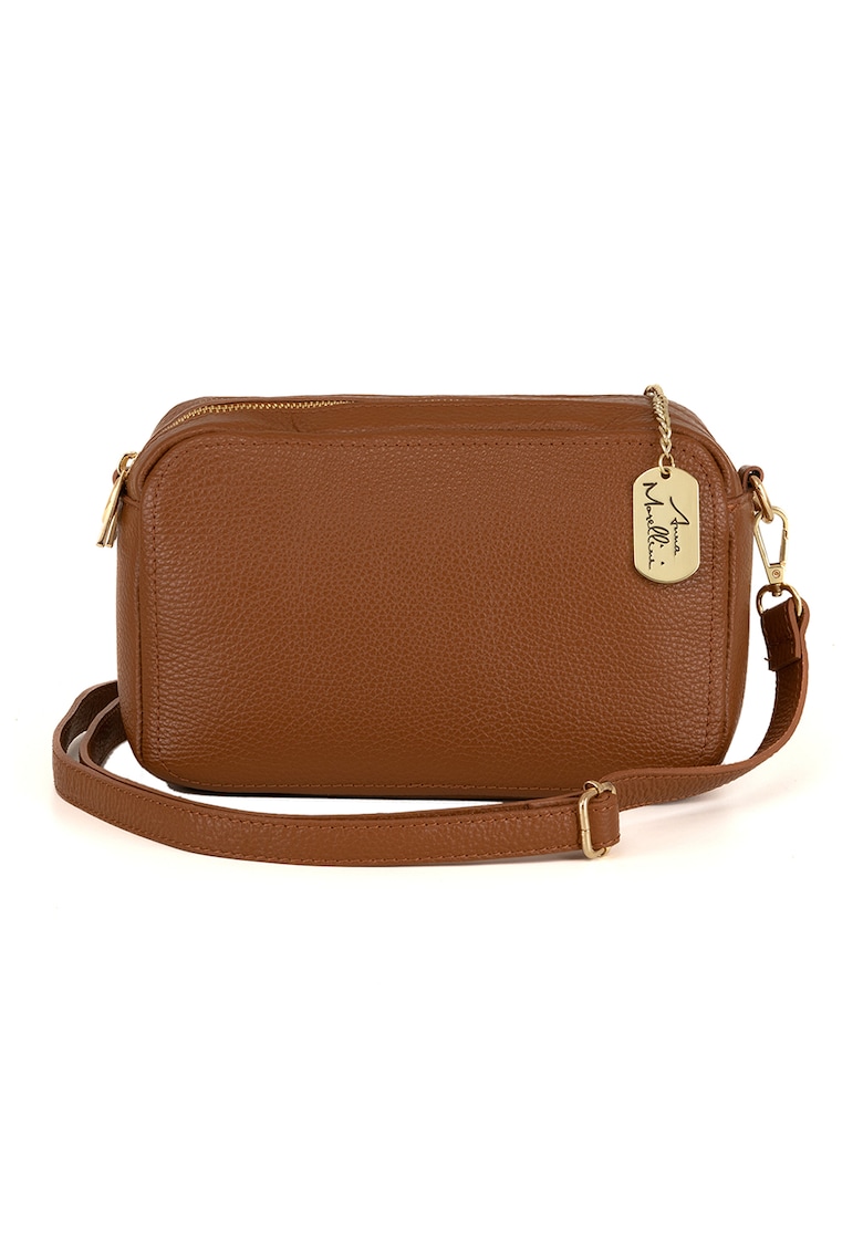 Geanta crossbody de piele cu aspect granulat - Maro scortisoara