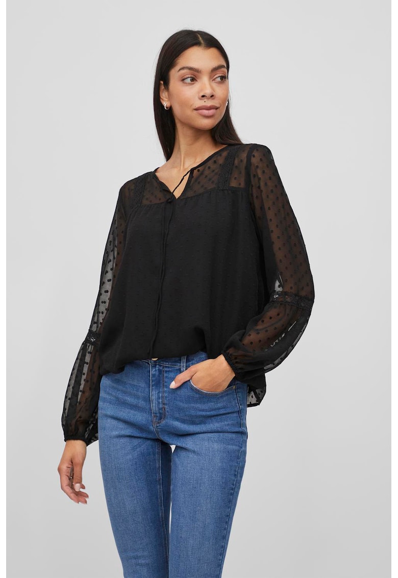 Bluza cu insertii semitransparente - Negru