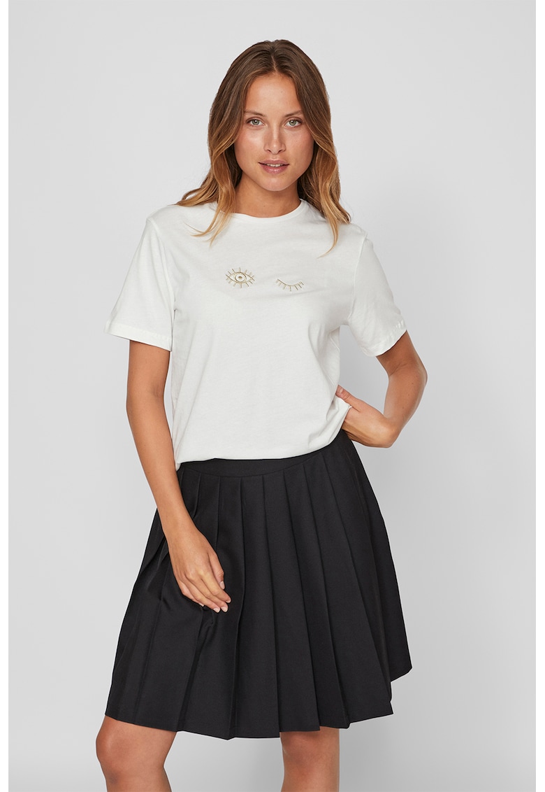 Tricou din bumbac organic cu detalii brodate - Alb murdar