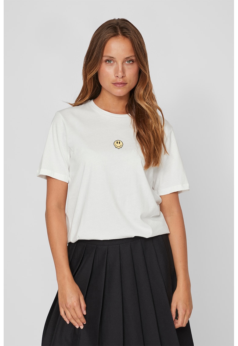 Tricou din bumbac organic cu detalii brodate - Alb