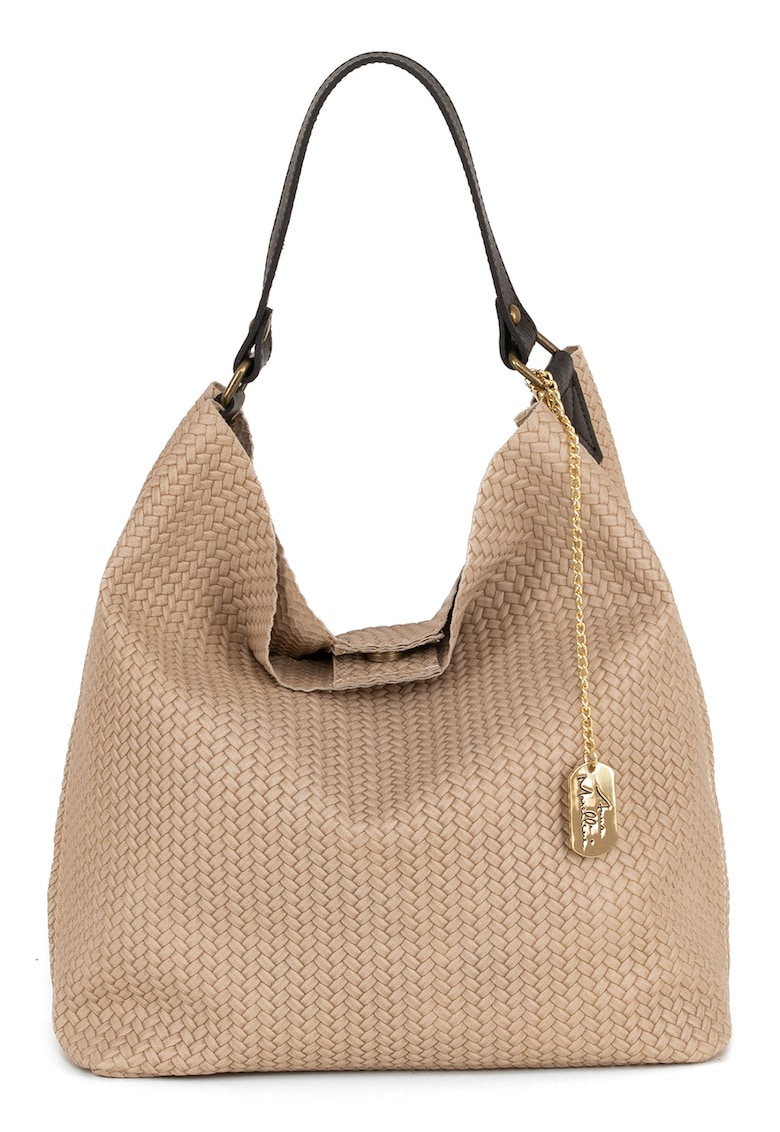 Geanta hobo de piele cu aspect impletit Sebastiana - Maro deschis