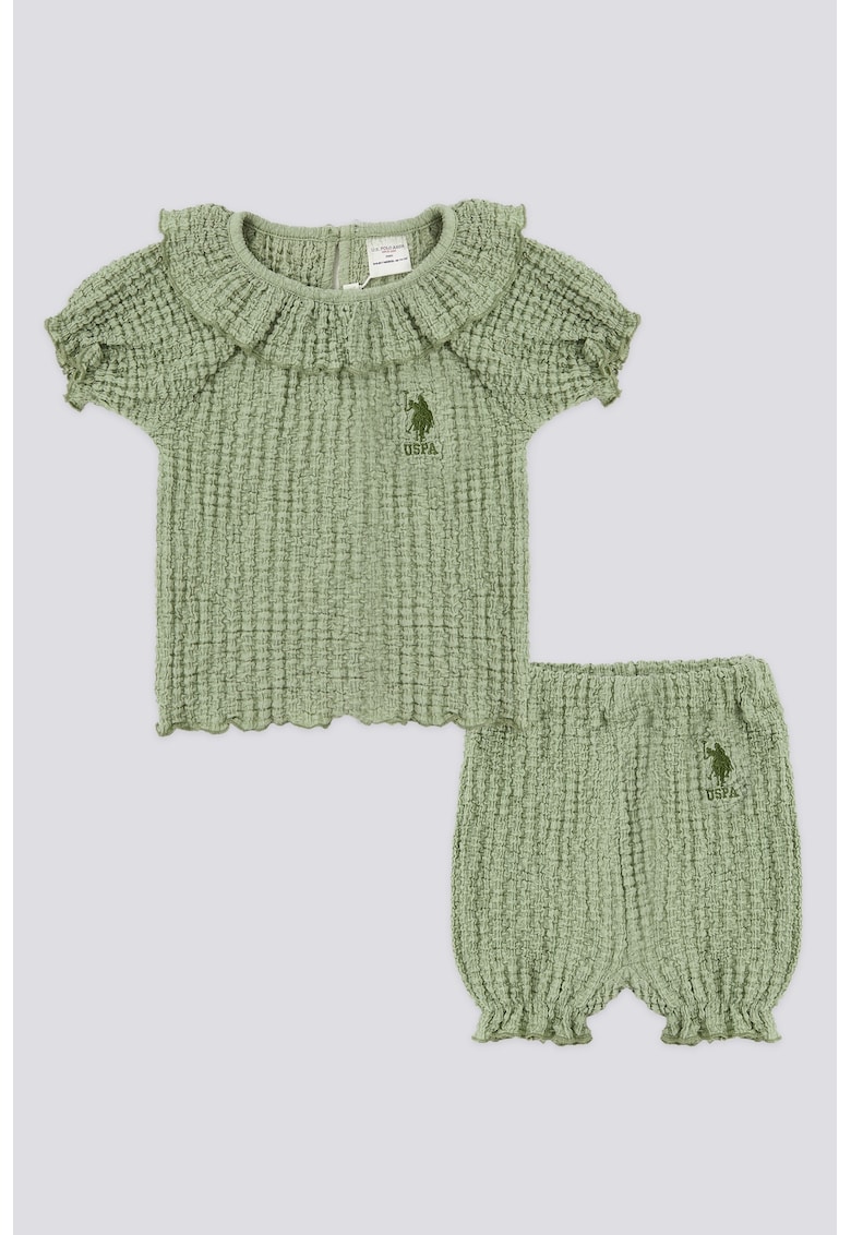 Set de tricou texturat si pantaloni scurti - Verde feriga