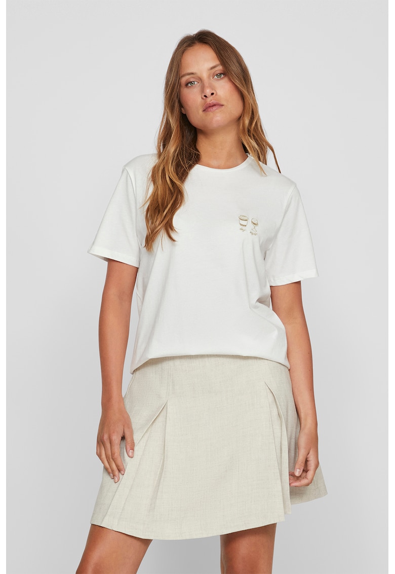 Tricou din bumbac organic cu detalii brodate - Alb optic