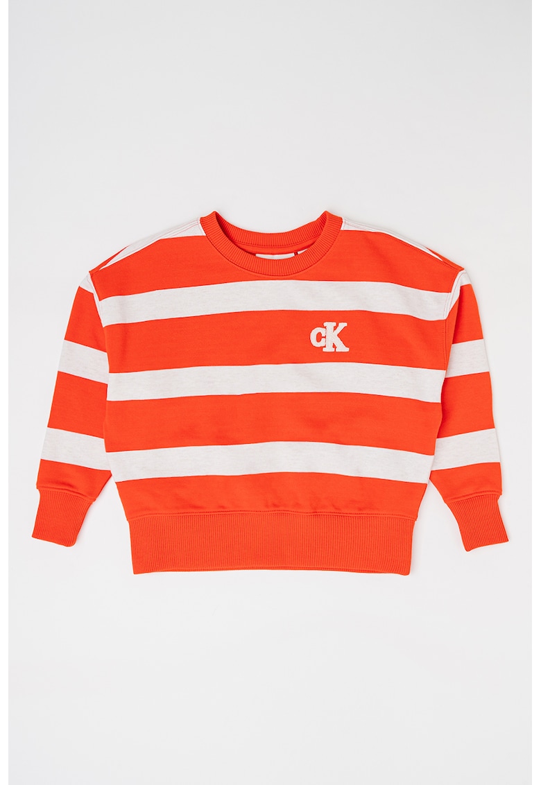 Bluza de trening in dungi cu maneci cazute - Rosu vermillion/Alb murdar
