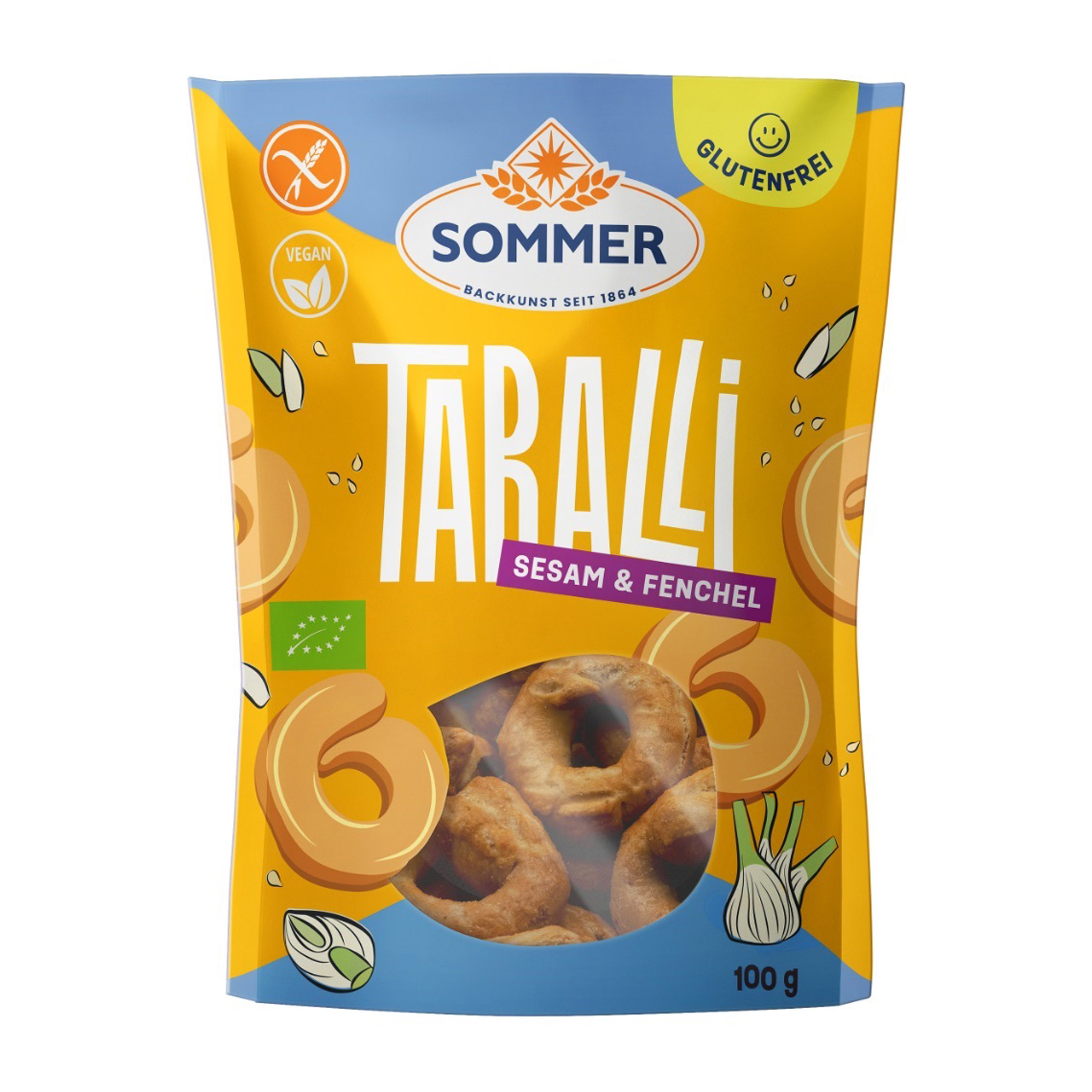 Taralli bio fara gluten cu fenicul si susan, 100g Sommer