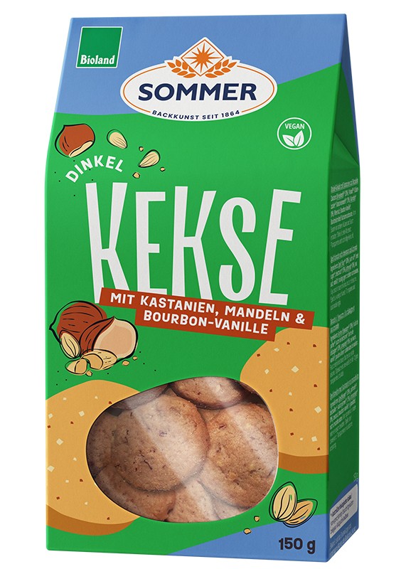 Biscuiti bio din grau spelta cu migdale si castane, 150g Sommer