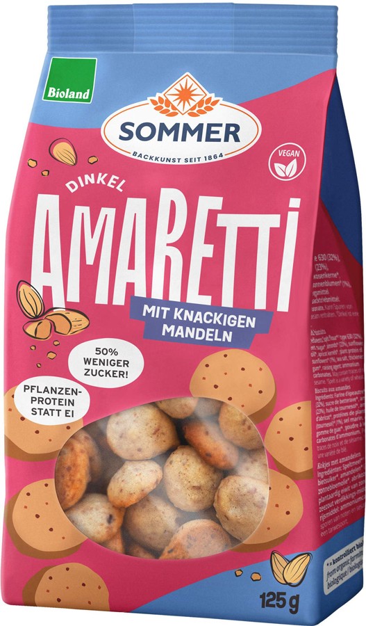 Biscuiti bio Amaretti din faina de grau spelta cu migdale, 125g Sommer