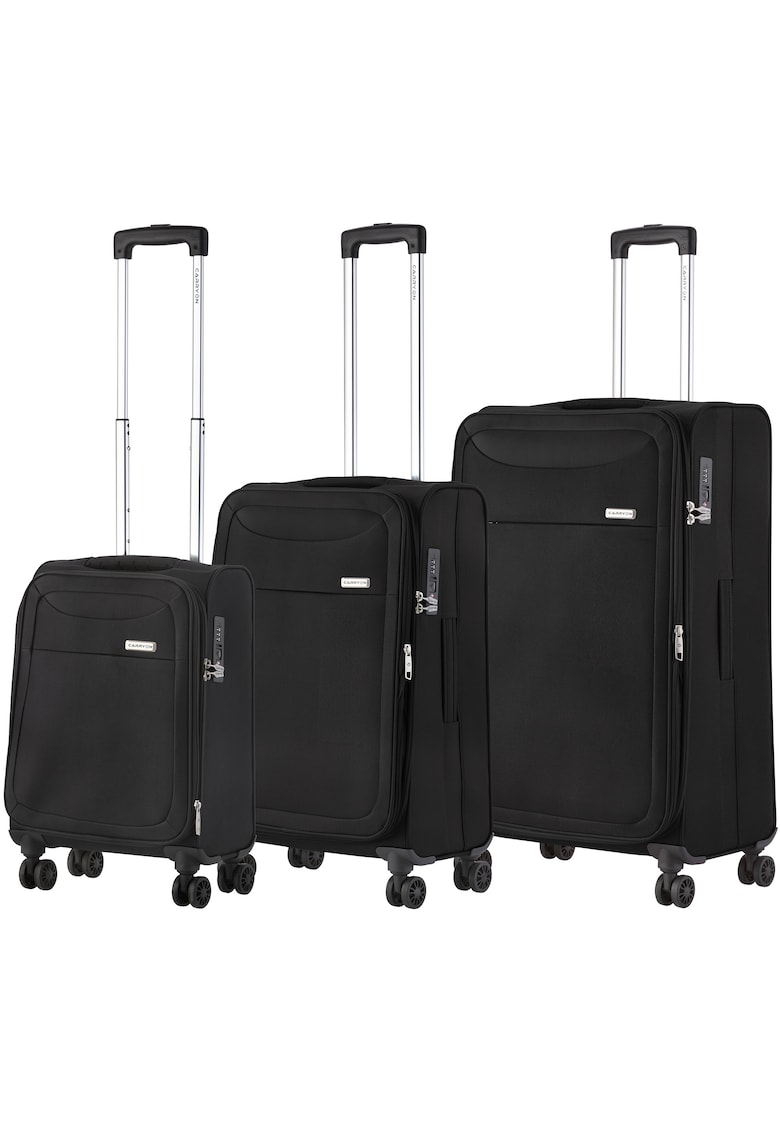 Set trolere extensibile  Air - 1 bagaj de cabina si 2 de cala - poliester - +20% capacitate - cifru TSA - negru - 55 cm/66 cm/77 cm