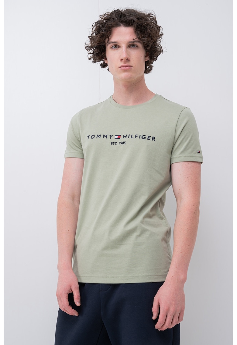 Tricou din bumbac cu broderie logo - Verde pal