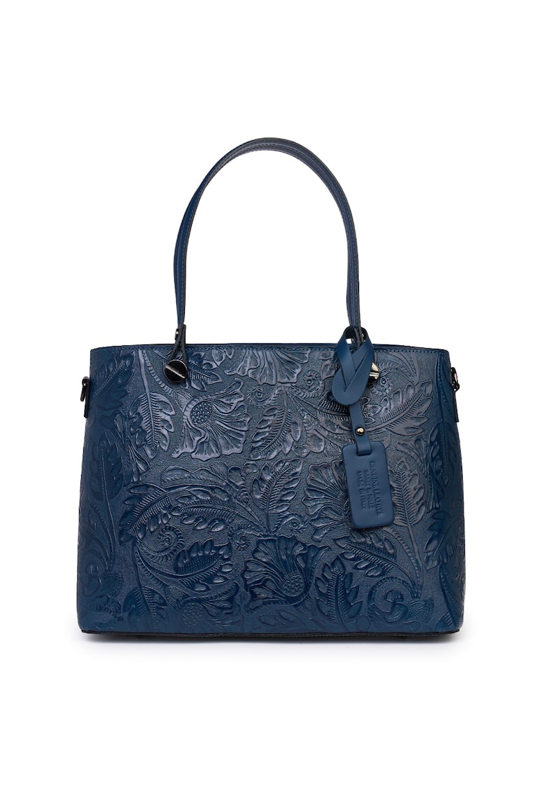 Geanta piele cu model floral Monica - Bleumarin