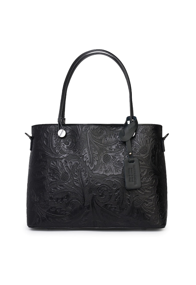 Geanta piele cu model floral Monica - Negru
