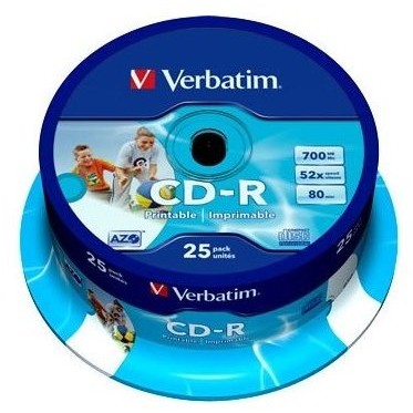 CD-R imprimabil Verbatim 25 bucati, 52x, 700MB