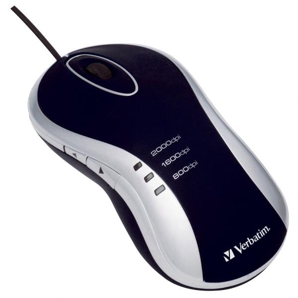 MOUSE Verbatim 'Laser Desktop Mouse' 800/1600/2000 DPI black &amp; silver (49010)