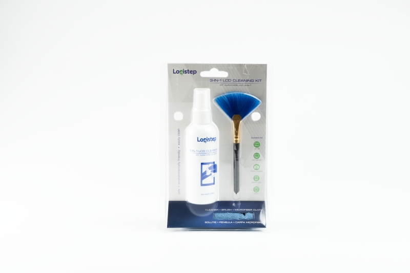Kit curatare LCD 3-in-1 - solutie curatare, pensula, servetel microfibra, LogiStep (LSKC-029)