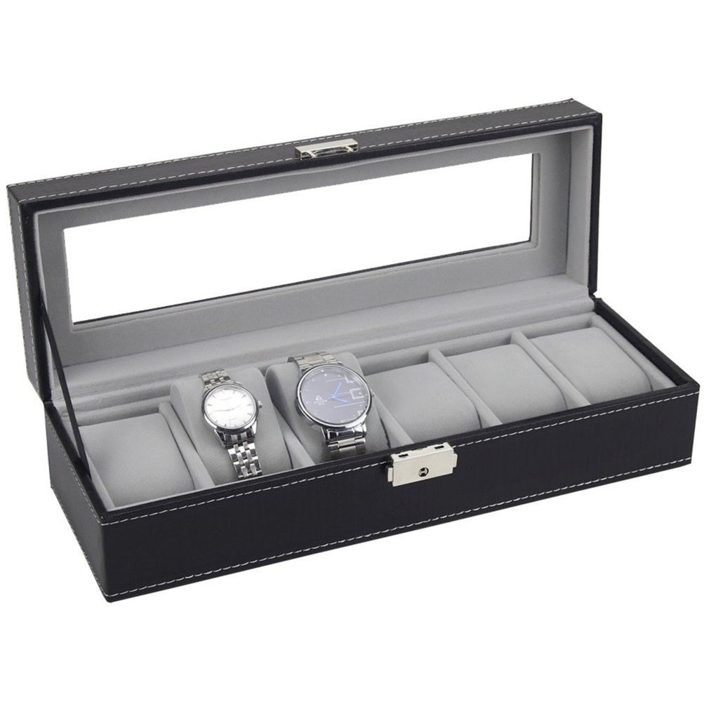 Caseta Depozitare Ceasuri PREMIUM 6 Spatii Piele Ecologica Neagra PREMIUM WZ2332
